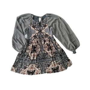 Free People NWT Marine Blue OKSANA Long Sleeve Mini Dress Size 6 Boho Peasant